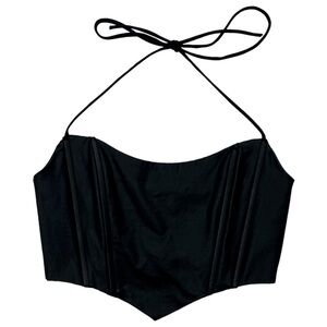 Black Faux Leather Corset Crop Top